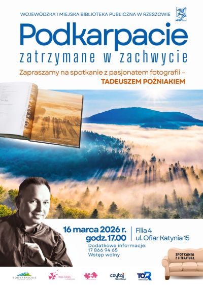 Grafika promująca spotkanie z Tadeuszem Poźniakiem